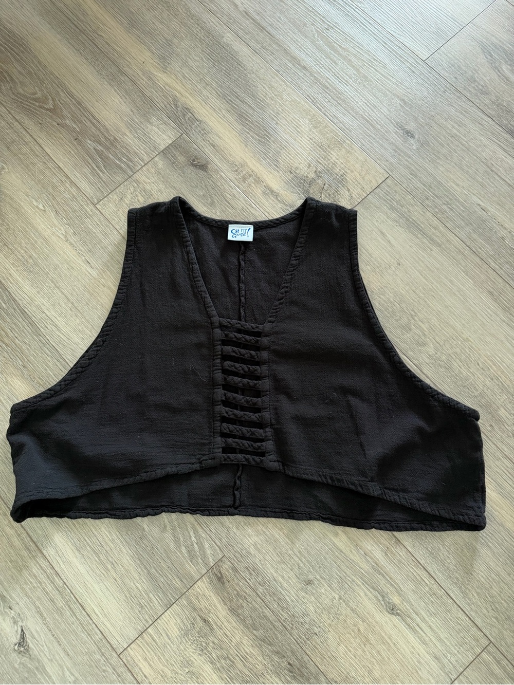 Oh My Gauze! Black Cropped Tank with Ladder Front Detail